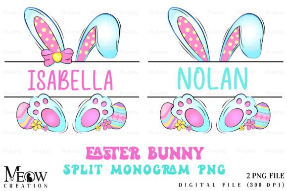 Easter Bunny Split Monogram PNG: Spring Design Essentials