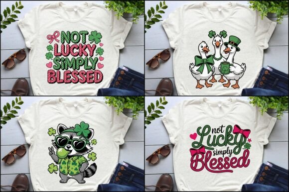 St. Patrick's Day PNG T-Shirt Design Bundle: Cute Shamrock Ducks & Raccoon Graphics